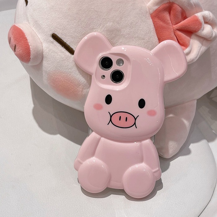 귀여운 핑크 돼지 유광 풀커버 케이스